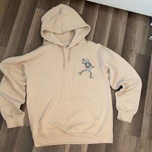 Bowery Mens Hoodie Oversized with Skeleton Design size small Tan
